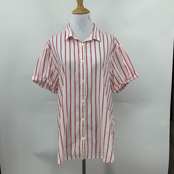 Gap Shirt Womens M Medium White Red Striped Short Sleeve Button Front Cotton - Picture 2 of 14